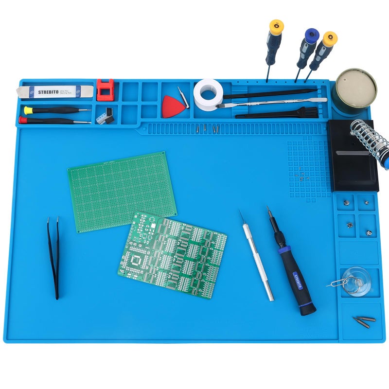 STREBITO Soldering Mat - Large, Heat Resistant Up to 932F, Magnetic, Silicone Work Mat for Soldering Iron, Electronic & PC Building - Size 21.7" x 15.8 - Image 1