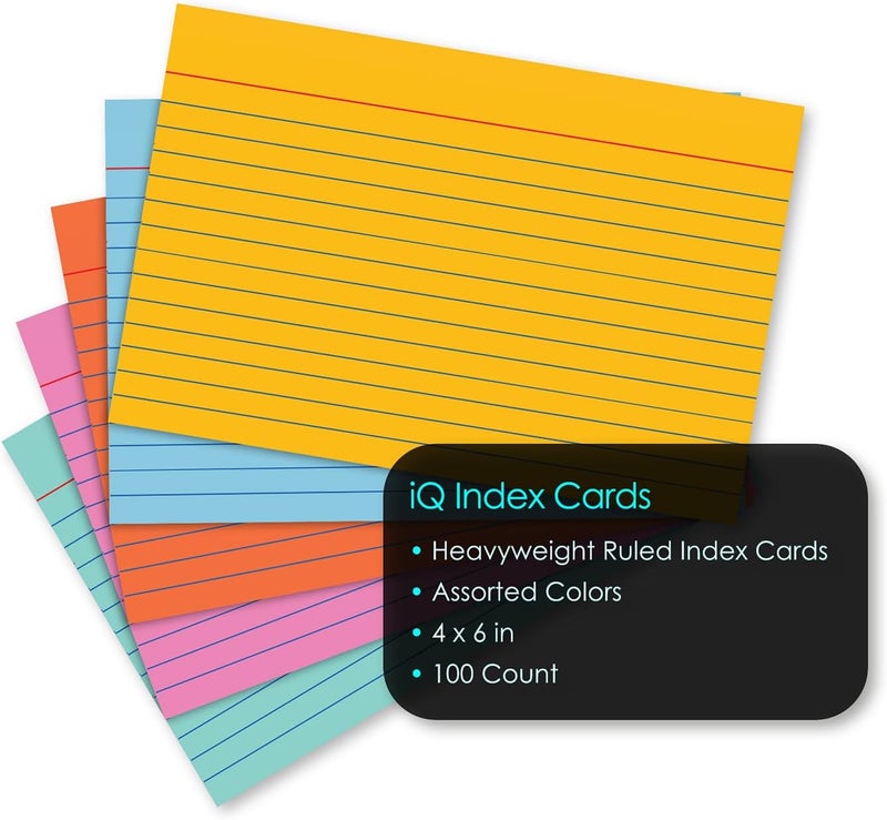 iScholar Index Cards, Assorted Colored, Ruled, 4 x 6 Inches, 100 Card Pack (04616) - Image 3
