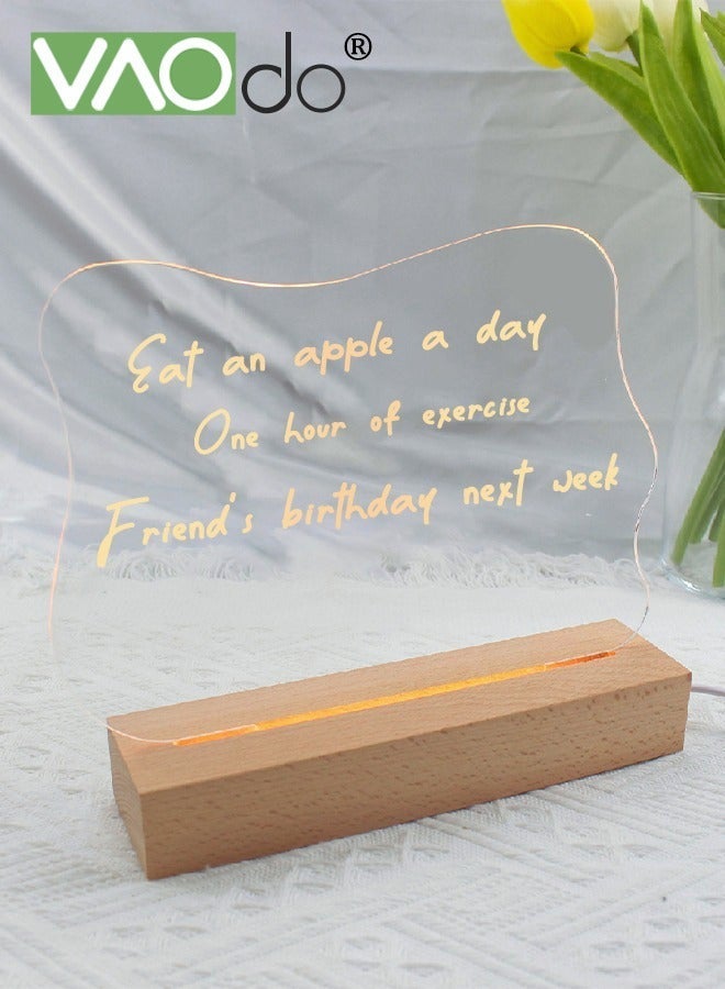 VAOdo LED Night Light, Acrylic Note Board with Wooden Base & Irregular Shape, Reusable Clear Desktop Memo Light, Soft Night Light for Home Office Decor, Eid Ramadan Gift for Family - Image 5