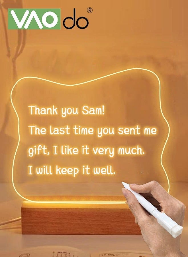 VAOdo LED Night Light, Acrylic Note Board with Wooden Base & Irregular Shape, Reusable Clear Desktop Memo Light, Soft Night Light for Home Office Decor, Eid Ramadan Gift for Family - Image 4