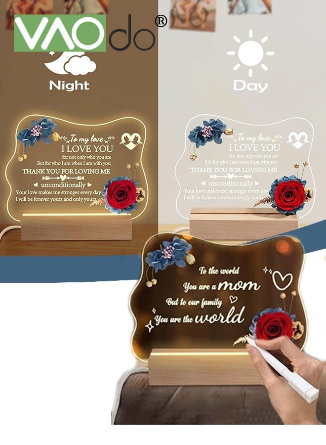 VAOdo LED Night Light, Acrylic Note Board with Wooden Base & Irregular Shape, Reusable Clear Desktop Memo Light, Soft Night Light for Home Office Decor, Eid Ramadan Gift for Family - Image 2