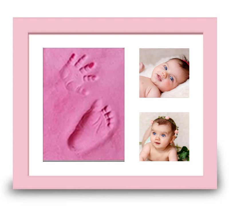 BABIES BLOOM Charming Baby Handprint and Footprint Kit Solid Wood Photo Frame | Baby Imprint Kit| Baby | First Birthday Gift | Baby Memories Gift | Baby Room Decor (Pink/Pink) - Image 1