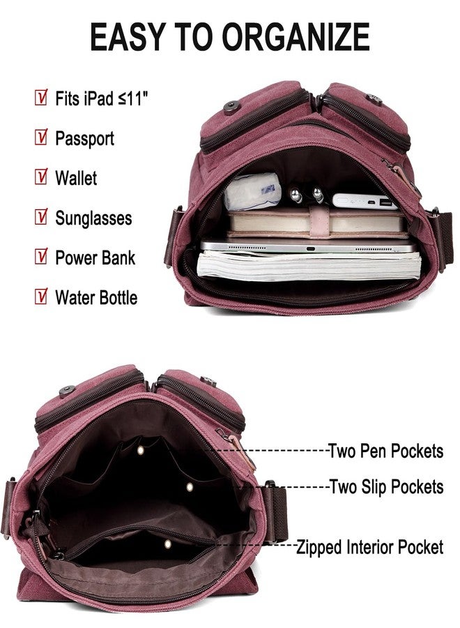 Kasqo Small Messenger Bag, 11" Vintage Canvas Shoulder Crossbody Bags for Men Women, Wine Red - Image 4