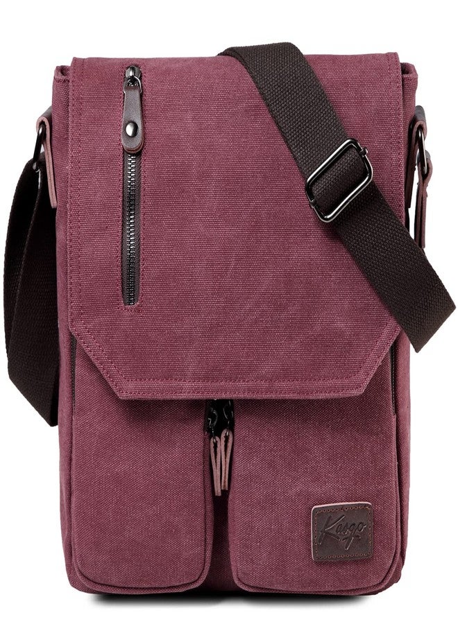 Kasqo Small Messenger Bag, 11" Vintage Canvas Shoulder Crossbody Bags for Men Women, Wine Red - Image 1