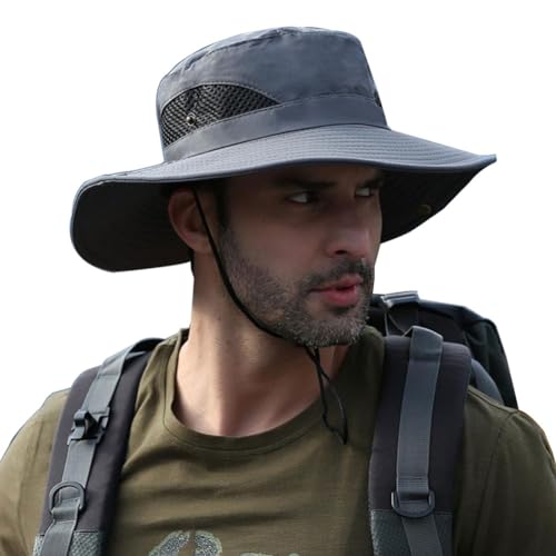 Massmot Polyester Sun Hat For Men, Wide Brim Summer Protection Cap, Round Cap, Beach Fishing Hat For Hiking, Fishing, Gardning, Travel (Dark Grey), Free Size - Image 1