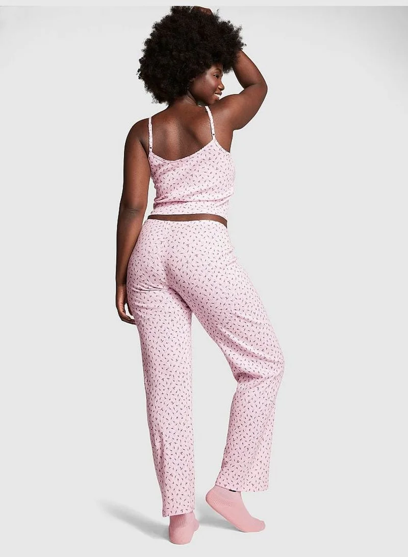 PINK Cotton Heart Pointelle Long Pajama Set