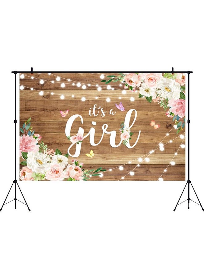 Aperturee It'S A Girl Baby Shower Backdrop Watercolor Pink Floral Rustic Wood Floor Butterfly Photography Background 5X3Ft Baby Girl Princess Party Decorations Photo Booth Studio Props Banner Supplies - Image 3