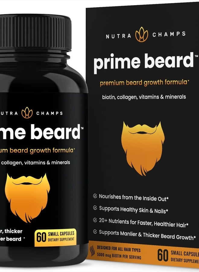 NutraChamps Prime Beard Growth Vitamins | Manlier, Thicker, Faster & Healthier Facial Hair Growth for Men | Beard Vitamins with Biotin, Collagen & Saw Palmetto | Beard Growth Pills for All Hair & Beard Types - Image 1