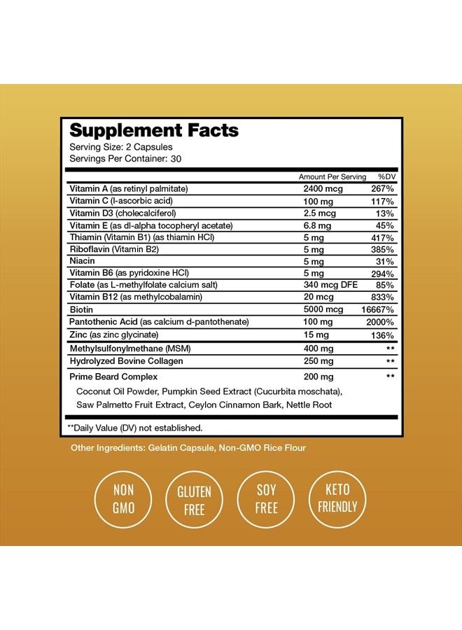 NutraChamps Prime Beard Growth Vitamins | Manlier, Thicker, Faster & Healthier Facial Hair Growth for Men | Beard Vitamins with Biotin, Collagen & Saw Palmetto | Beard Growth Pills for All Hair & Beard Types - Image 2