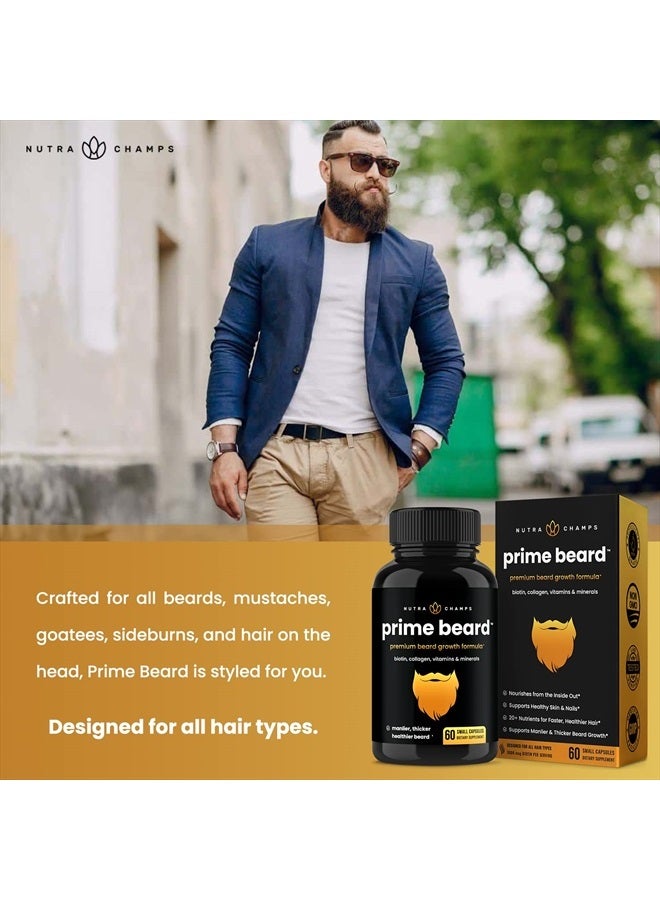 NutraChamps Prime Beard Growth Vitamins | Manlier, Thicker, Faster & Healthier Facial Hair Growth for Men | Beard Vitamins with Biotin, Collagen & Saw Palmetto | Beard Growth Pills for All Hair & Beard Types - Image 5