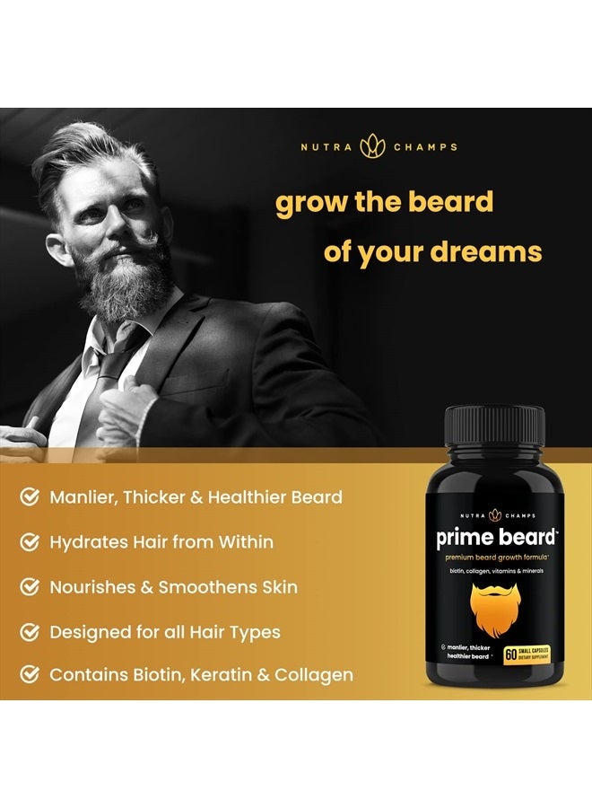 NutraChamps Prime Beard Growth Vitamins | Manlier, Thicker, Faster & Healthier Facial Hair Growth for Men | Beard Vitamins with Biotin, Collagen & Saw Palmetto | Beard Growth Pills for All Hair & Beard Types - Image 3