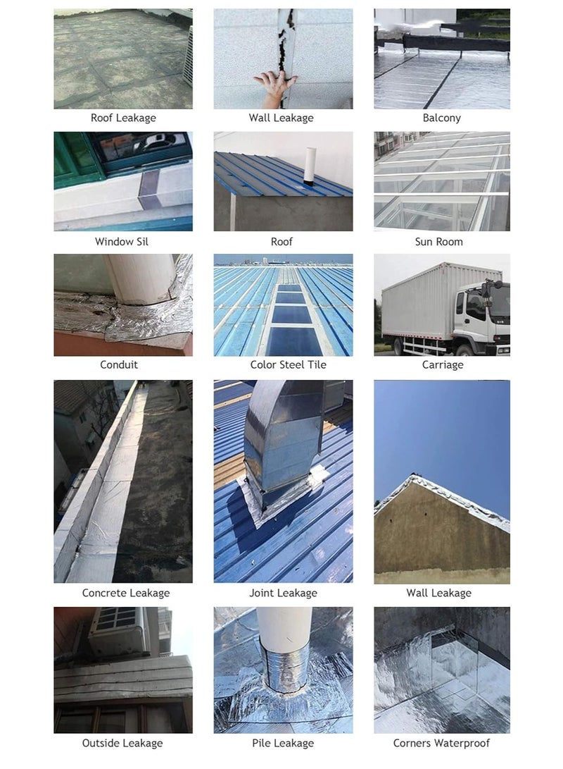 ROSEROSA شريط مطاطي خارجي مقاوم للماء من ROSEROSA احترافي من مادة البوتيل ورقائق الألومنيوم مناسب لتسربات السقف، وشقوق الأسطح، وفجوات عتبة النافذة، وتمزق الأنابيب، وختم القوارب، وما إلى ذلك (10 سم × 5 أمتار، فضي) - Image 4