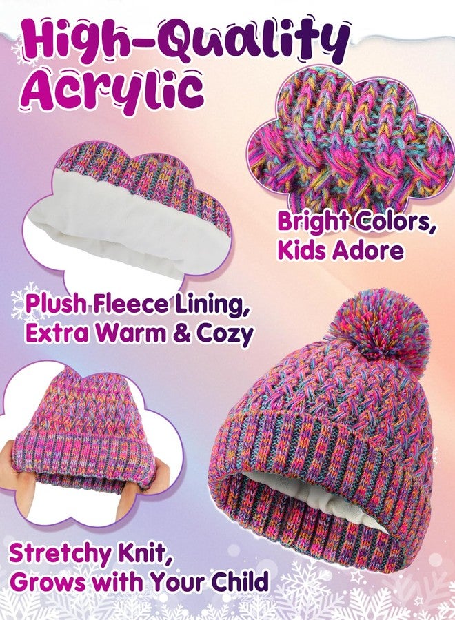 Beeplove Hat and Gloves for Girls - Kids Winter Warm Soft Beanie Scarf Gloves Set with Pompom, Girls Gifts, Purple Red Mix - Image 3