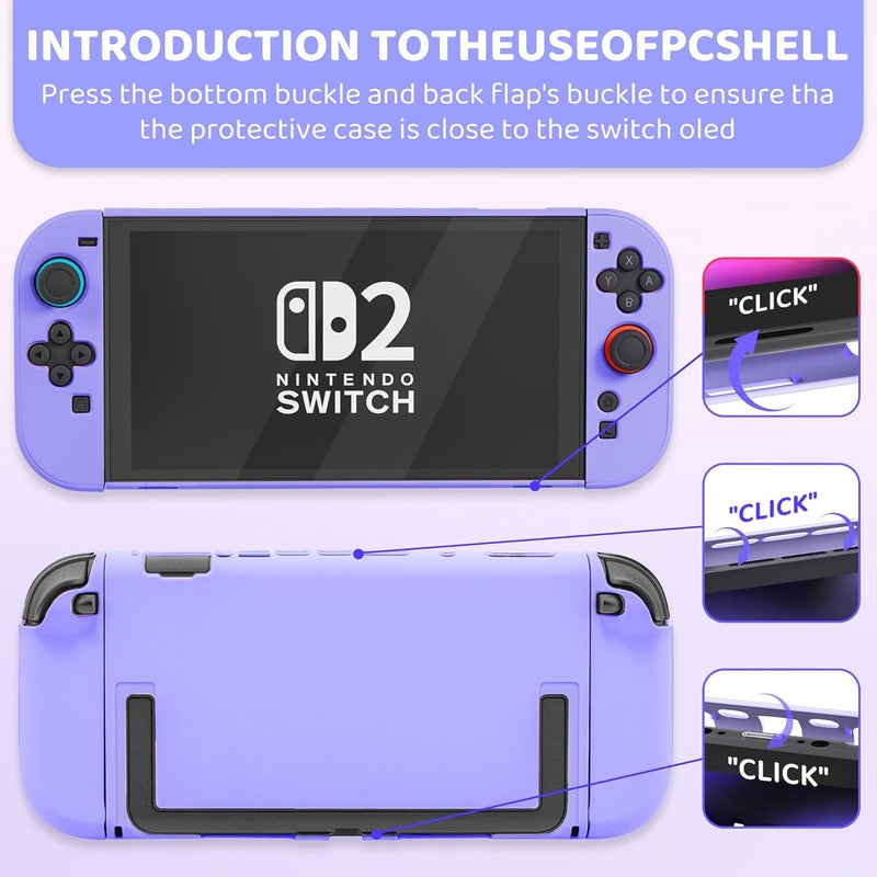 FANPL حزمة حافظات FANPL لجهاز Nintendo Switch 2 تشمل إكسسوارات، غطاء لحمل الجهاز وجهاز التحكم JoyCon مع طبقة حماية قوية وواقي للشاشة، بالإضافة إلى 4 مقابض للإبهام، وحزام للكتف (لون بنفسجي ساكورا). - Image 4