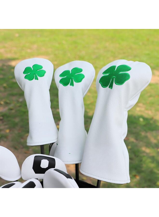 Golf Club Covers Lucky Clover Golf Driver Covers Fairway Wood Head Cover Hybrid Headcover Leather 3 Wood Headcovers Golf Head Covers(B) - Image 3