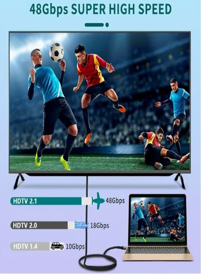 أتش دي كابل HDMI عالي السرعة 8K بطول 1.5 متر، 48 جيجابت في الثانية، كابل HDMI 2.1 مصنوع من سبائك الألومنيوم، كابل HDTV ذكر إلى ذكر، كابل HDTV 2.0/1.4، كابل 8K HDTV، كابل HDTV 2.1 عالي السرعة 4K120 144 هرتز 8K60 هرتز ثلاثي الأبعاد، متوافق مع PS5 وPS4 وأجهزة التلفزيون فائقة الدقة والكمبيوتر الشخصي، كابل HDTV عالي السرعة، حزمة كابل HDTV، اتصال وحدة التحكم، مزامنة الصوت والفيديو، كابل إصدار HDTV، سلك ذكر إلى ذكر، شكل كابل دائري، كابل من سبائك الألومنيوم، هيكل ألومنيوم متين، أداء موثوق، للاعبين، مطوري التكنولوجيا - Image 2