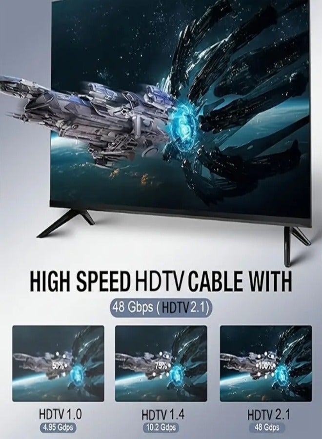 أتش دي كابل HDMI عالي السرعة 8K بطول 1.5 متر، 48 جيجابت في الثانية، كابل HDMI 2.1 مصنوع من سبائك الألومنيوم، كابل HDTV ذكر إلى ذكر، كابل HDTV 2.0/1.4، كابل 8K HDTV، كابل HDTV 2.1 عالي السرعة 4K120 144 هرتز 8K60 هرتز ثلاثي الأبعاد، متوافق مع PS5 وPS4 وأجهزة التلفزيون فائقة الدقة والكمبيوتر الشخصي، كابل HDTV عالي السرعة، حزمة كابل HDTV، اتصال وحدة التحكم، مزامنة الصوت والفيديو، كابل إصدار HDTV، سلك ذكر إلى ذكر، شكل كابل دائري، كابل من سبائك الألومنيوم، هيكل ألومنيوم متين، أداء موثوق، للاعبين، مطوري التكنولوجيا - Image 3