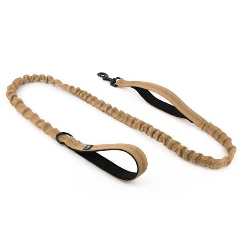 Hank Tactical Dog Leash | Stretchable Shock Absorbing | Heavy Duty Rope | 3M Reflective | Army Grade Metal Hook | Soft Handle | Suitable for Training, Walking, Adventure (Khaki 6 Feet) - Image 1