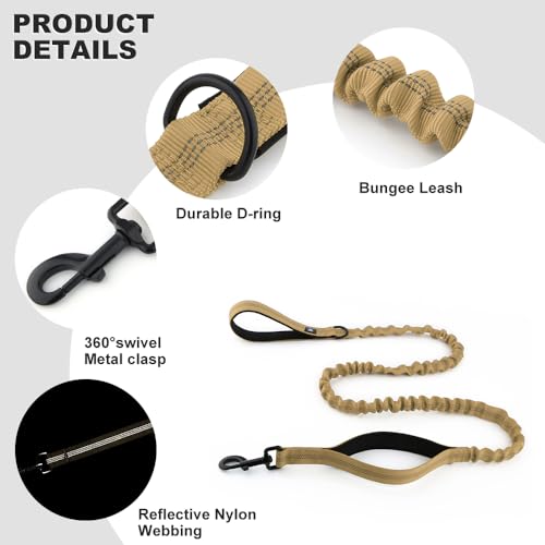 Hank Tactical Dog Leash | Stretchable Shock Absorbing | Heavy Duty Rope | 3M Reflective | Army Grade Metal Hook | Soft Handle | Suitable for Training, Walking, Adventure (Khaki 6 Feet) - Image 2