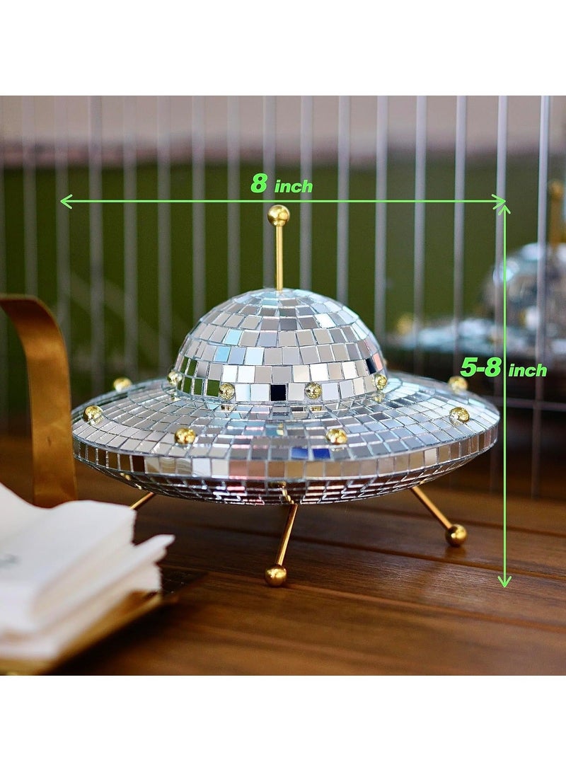 كابتن تيك UFO Disco Ball - Silver Retro Reflective Spaceship Mirror Ball, 8x6 Inch - Ideal for Home, Party, Garden Decor - Handmade Gift - Image 3