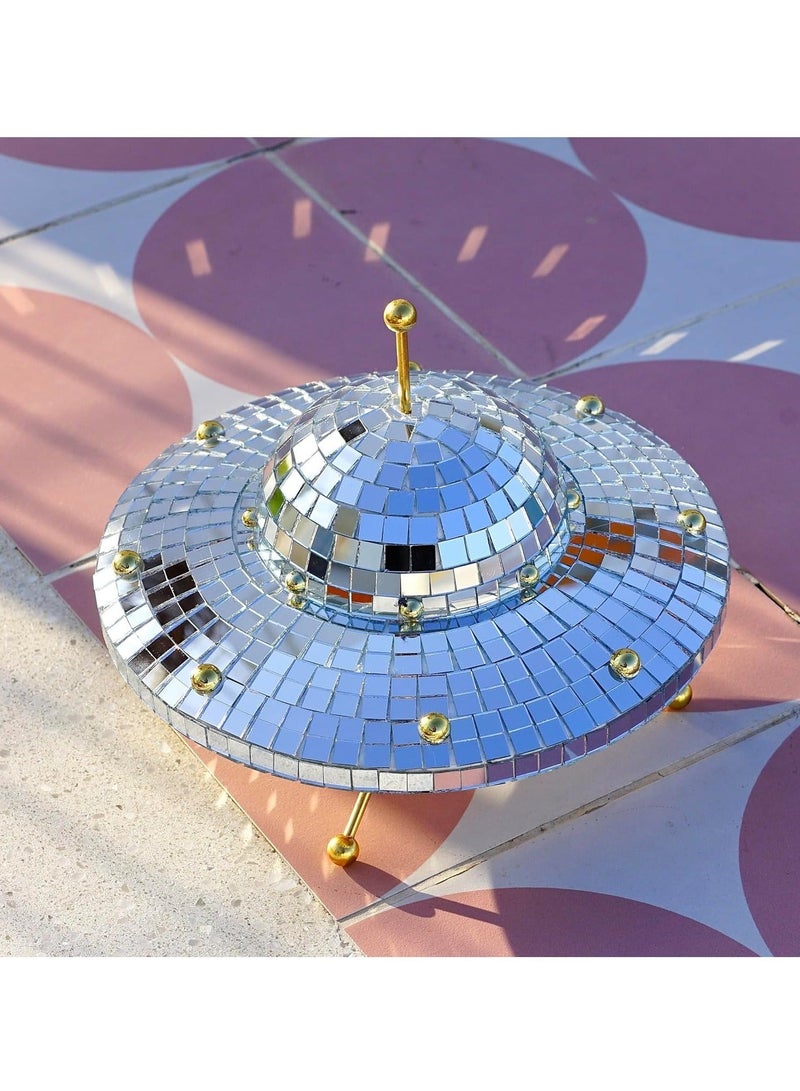 كابتن تيك UFO Disco Ball - Silver Retro Reflective Spaceship Mirror Ball, 8x6 Inch - Ideal for Home, Party, Garden Decor - Handmade Gift - Image 4