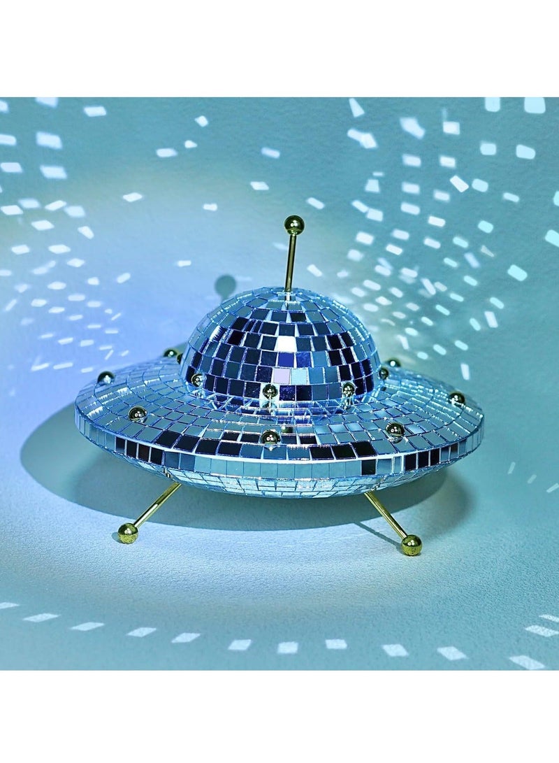 كابتن تيك UFO Disco Ball - Silver Retro Reflective Spaceship Mirror Ball, 8x6 Inch - Ideal for Home, Party, Garden Decor - Handmade Gift - Image 5