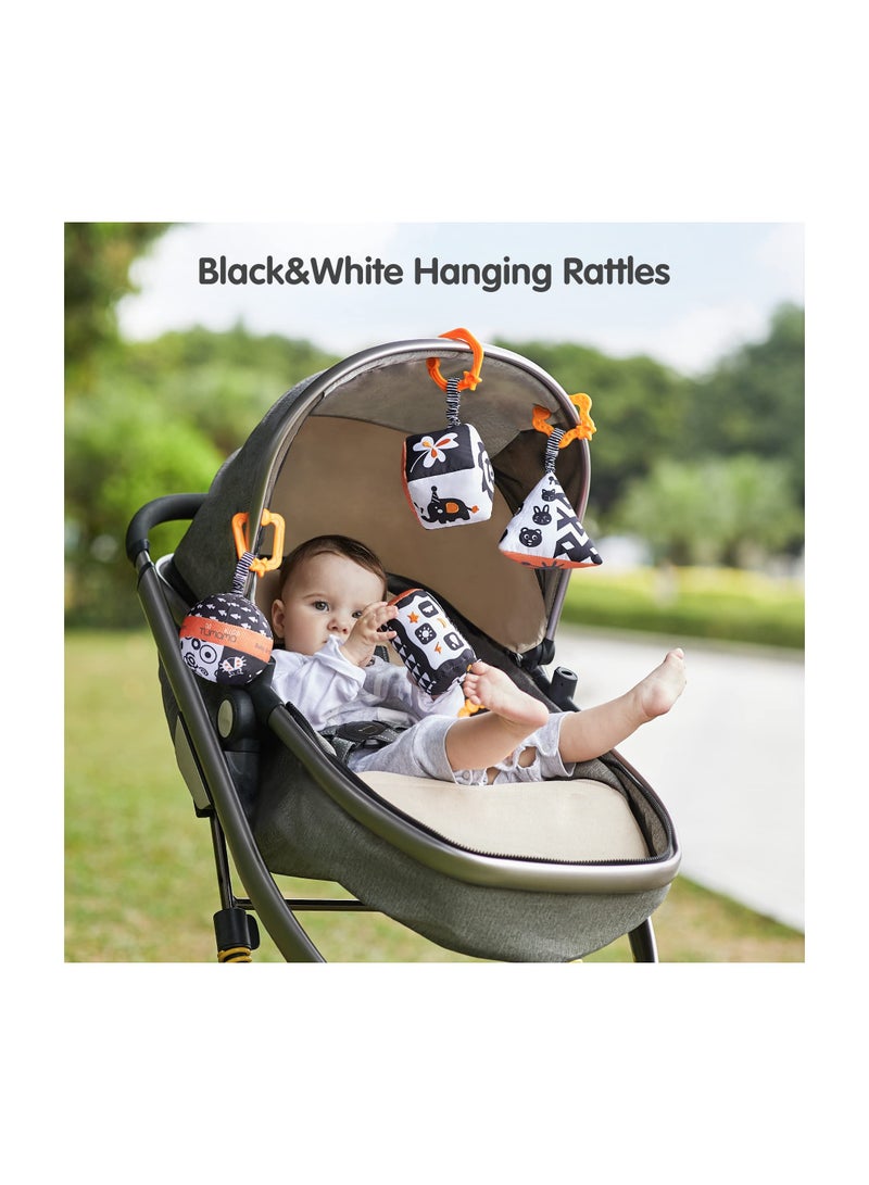 Zikra 4 Packs Baby Soft Hanging Rattle High Contrast Toys, Black and White Infant Toys 0 3 6 to 9 Months for Newborn, Baby Hanging Stroller Toy for Toddlers, Soft Sensory Rattles Toys Gift with Wind Chime - Image 2