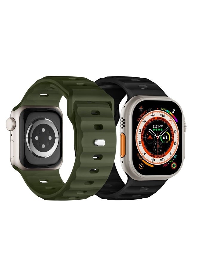 Suitisbest Sport Bands Compatible with Apple Watch Ultra Band 49mm 45mm 44mm 42mm for Men, Soft Silicone Wristbands Waterproof Replacement Strap for iWatch Series 8 7 6 5 SE Ultra, 2 Packs - Image 1