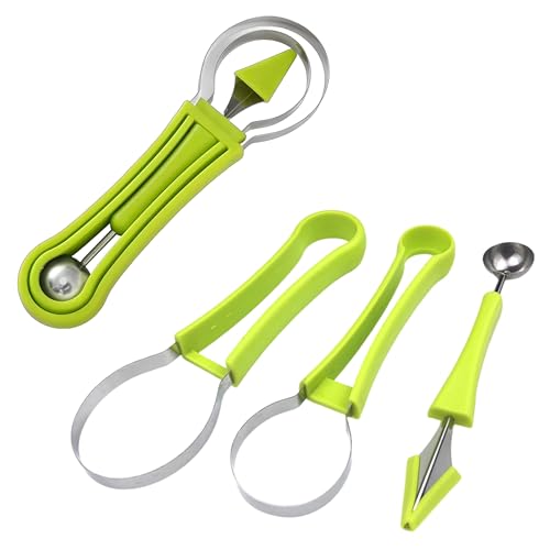 Kraptick Melon Baller Scoop Set, Watermelon Cutter and Slicer, Fruit Carving Tools Set, Fruits Slicer Set, Watermelon Knife Slicer, Fruit Cutting Tools-3 Pc Sets Stainless Steel (Green) - Image 1