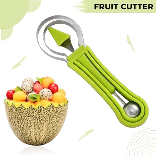 Kraptick Melon Baller Scoop Set, Watermelon Cutter and Slicer, Fruit Carving Tools Set, Fruits Slicer Set, Watermelon Knife Slicer, Fruit Cutting Tools-3 Pc Sets Stainless Steel (Green) - Image 2