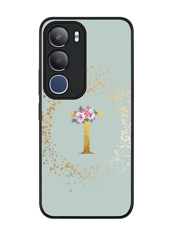 Stylizedd For vivo Y19s / Y19s Pro Case,Slim fit Camera Protection, Shockproof Thin Phone cover  - Custom Monogram Floral - T  (Light Grey )