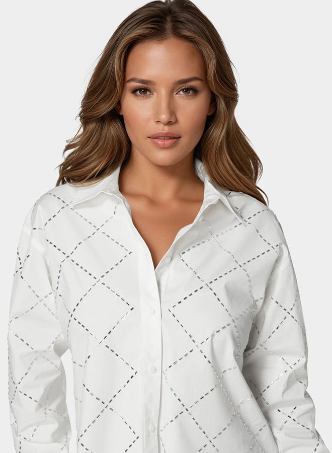 bebe Rhinestone Long Sleeve Blouse  - Image 3