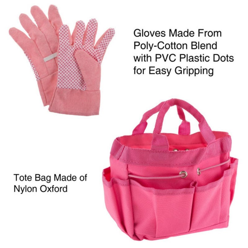 HEY! PLAY! Kids Gardening Set â€“ Mini Garden Tools with Child-Sized Shovel, Rake, Fork, Gloves, Watering Can and Tote â€“ Outdoor Toys for Children (Pink) - Image 5