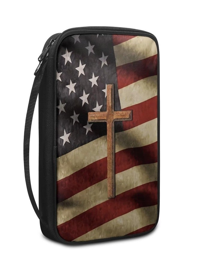 Psesaysky American Flag Cross Bible Covers for Man Multi-Functional Bible Carrying Case for Women Large Size Bible Covers with Handle Bible Bag - Image 1