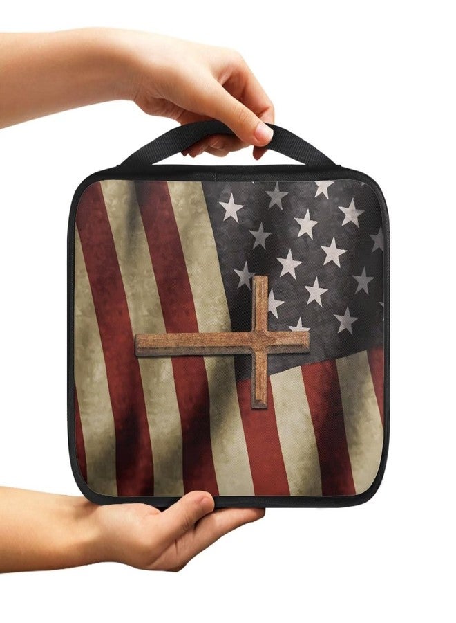 Psesaysky American Flag Cross Bible Covers for Man Multi-Functional Bible Carrying Case for Women Large Size Bible Covers with Handle Bible Bag - Image 2