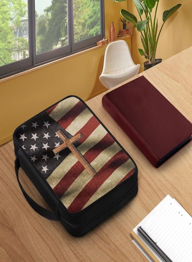Psesaysky American Flag Cross Bible Covers for Man Multi-Functional Bible Carrying Case for Women Large Size Bible Covers with Handle Bible Bag - Image 3