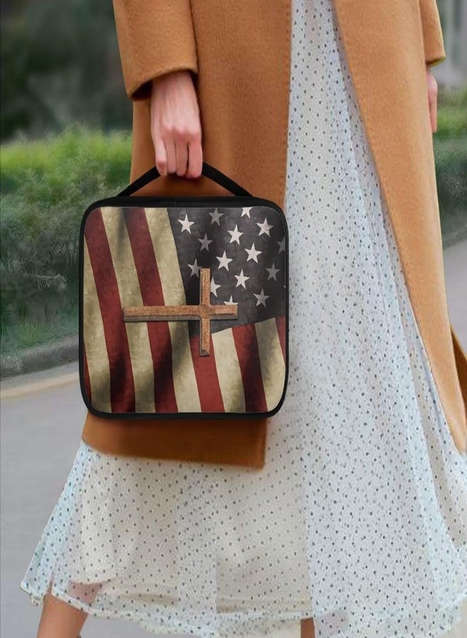 Psesaysky American Flag Cross Bible Covers for Man Multi-Functional Bible Carrying Case for Women Large Size Bible Covers with Handle Bible Bag - Image 4
