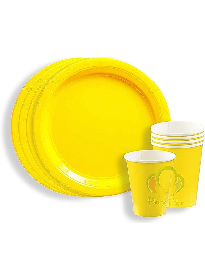 Raxoom TIME - 12 Pieces Party Supplies Tableware Set Includes 6 - 9" Paper Dinner Plates 6 - 9 Oz Cups for Plain Color Theme Disposable Dinnerware Birthday Parties (Yellow) - Image 1
