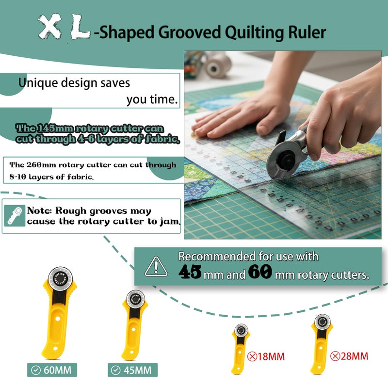 ZXCTETO 17-3/4 "x 22" XL Slotted Quilting Ruler â€“ Non-Slip Acrylic Template for Precision Sewing, Quilting & Craft Projects - Image 3