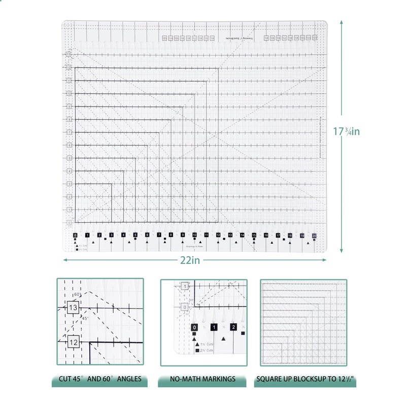 ZXCTETO 17-3/4 "x 22" XL Slotted Quilting Ruler â€“ Non-Slip Acrylic Template for Precision Sewing, Quilting & Craft Projects - Image 2