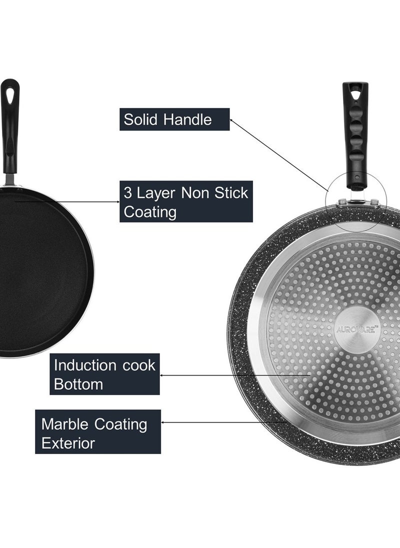 Auroware Auroware Non Stick 28cm Tawa Pan Black Aluminium Induction Bottom Three Layer coating Long lasting Solid Handle  - Image 2