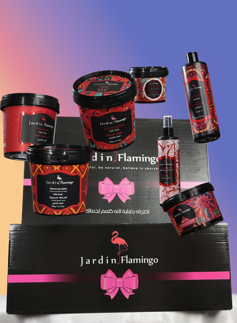 Jardin Flamingo Aker Fassi Body Care Collection – All-in-One Luxury Box | Complete Moroccan Ritual for Glowing Skin - Image 1