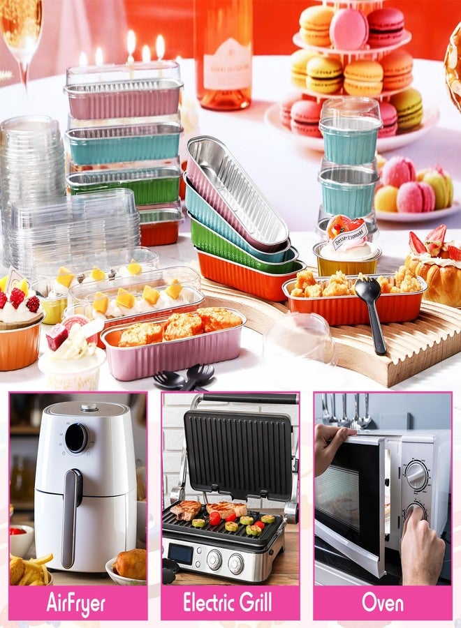 Blushtier 720 Pcs Mini Loaf Pans with Lids and Spoons 6.8 oz Rectangular Aluminum Foil Baking Pans Round Mini Cake Tins for Bread Desserts - Image 3