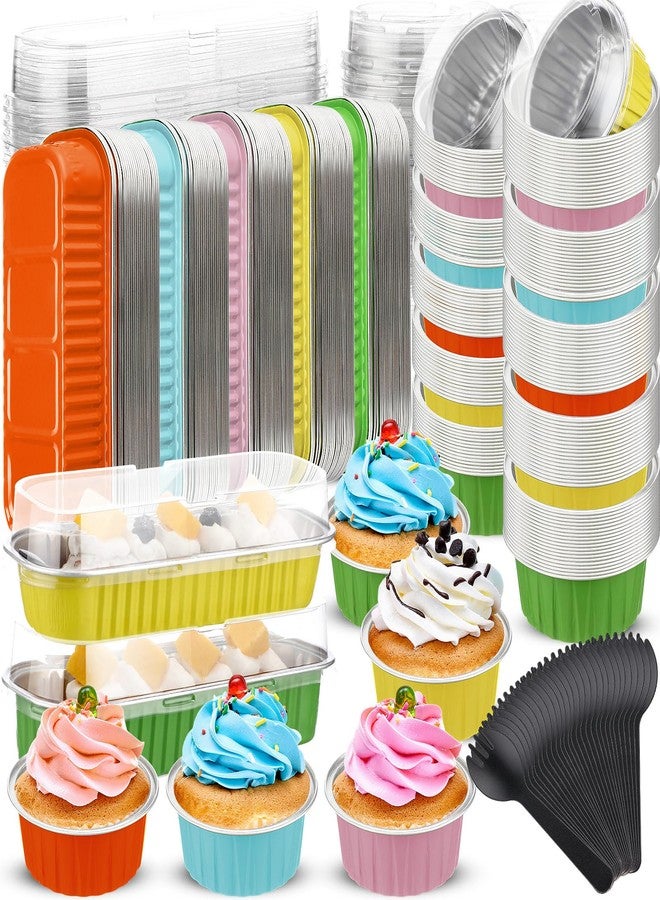 Blushtier 720 Pcs Mini Loaf Pans with Lids and Spoons 6.8 oz Rectangular Aluminum Foil Baking Pans Round Mini Cake Tins for Bread Desserts - Image 1