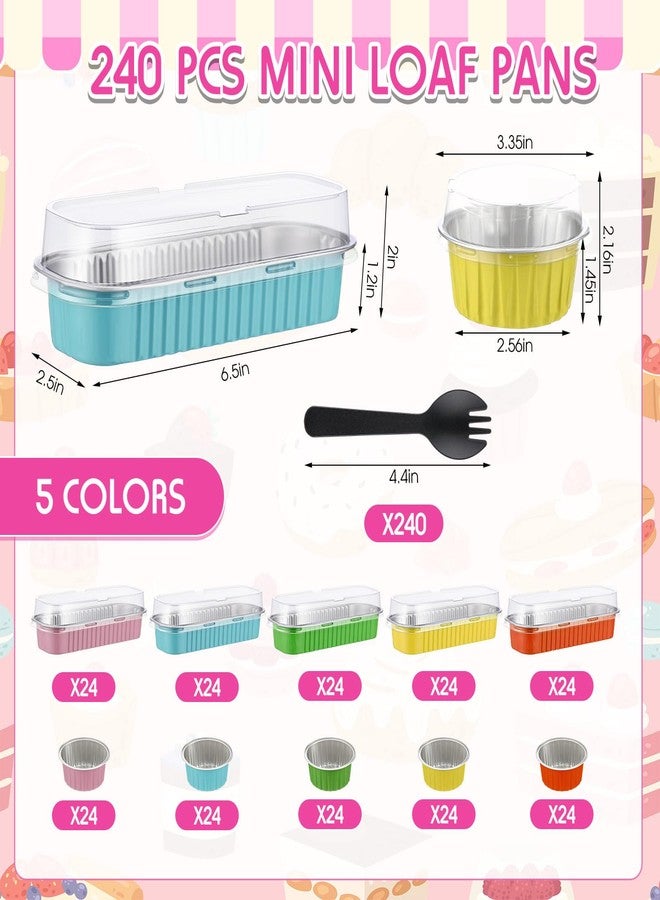 Blushtier 720 Pcs Mini Loaf Pans with Lids and Spoons 6.8 oz Rectangular Aluminum Foil Baking Pans Round Mini Cake Tins for Bread Desserts - Image 2