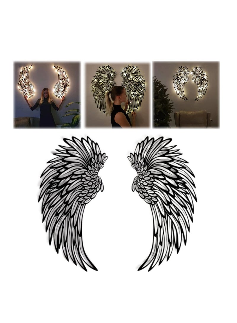 SYOSI , 1 Pair Angel Wings Wall Art Decorate with Led Lights, 3D Metal Angel Wings Wall Sculptures, DIY Art Hanging Decor for Home Bedroom Living Room Garden Office Store - Image 1