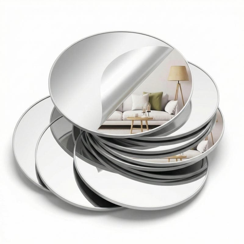 Round Acrylic Mirrors: 20 Cm Silver 14-Piece Set, Shatterproof Safety, Crystal-Clear Reflection - Versatile Decor for Home Kitchen, Bedroom, Wedding Table Centerpieces - Image 4