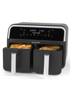 Salter EK4548 Dual Air Fryer - Double Drawer, 2 XL Non-Stick Cooking Trays, Sync & Match Cook Function, Independent Cooking, 8.2L, Sensor Touch Display.