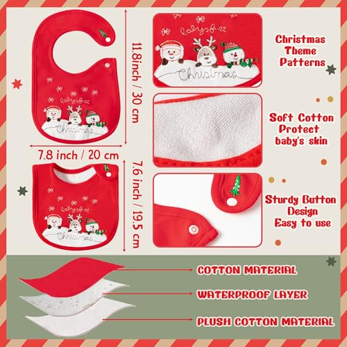 2ooya 3Pcs Christmas Baby Cotton Bib Infant Drooling Feeding Bibs with Resin Buttons Toddler Absorbable Bib Set Unisex Sock Pattern Newborn Baby Food Bibs Baby Gift Photo Props for Christmas(6-12 months) - Image 2