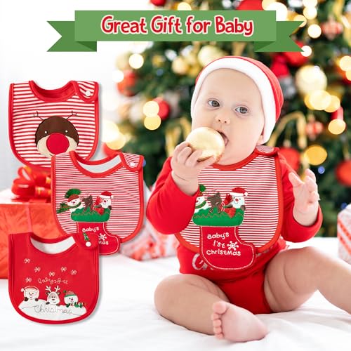 2ooya 3Pcs Christmas Baby Cotton Bib Infant Drooling Feeding Bibs with Resin Buttons Toddler Absorbable Bib Set Unisex Sock Pattern Newborn Baby Food Bibs Baby Gift Photo Props for Christmas(6-12 months) - Image 4